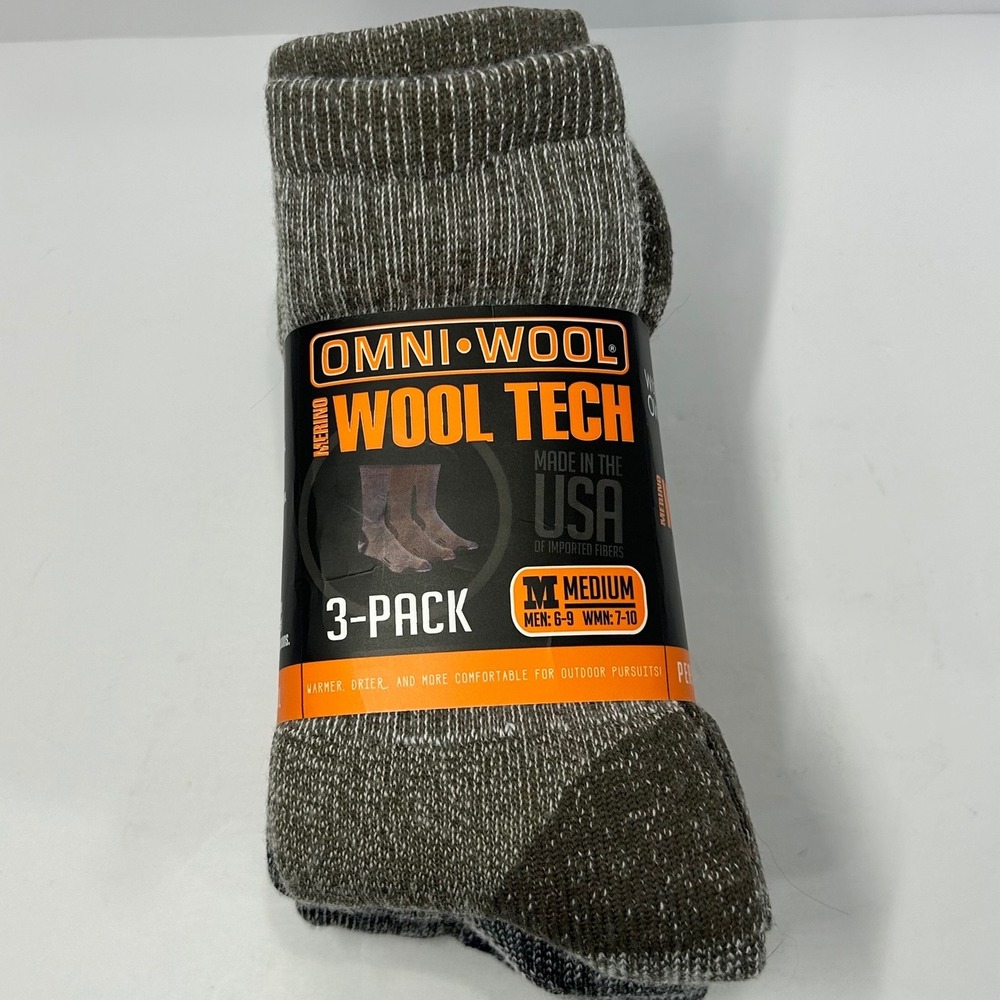 Omni-Wool Merino Wool Tech Mid-Weight Hikers 3-Pack Socks Medium Grey Blue New